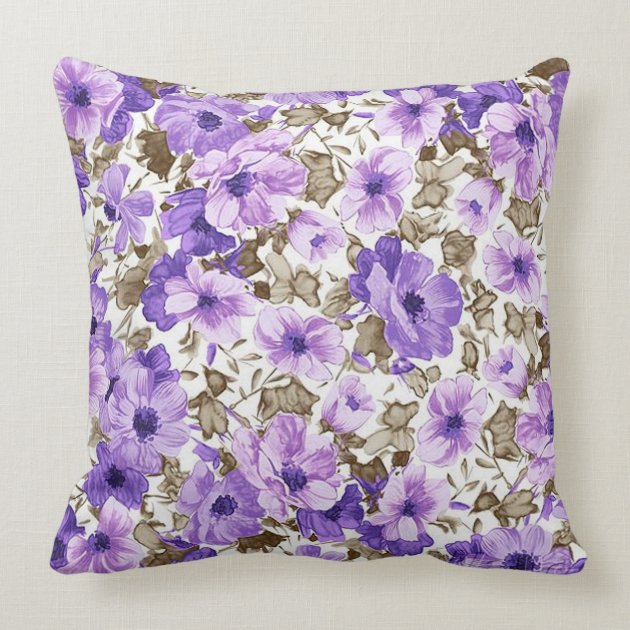 Pretty Purple & White Floral Throw Pillow Zazzle
